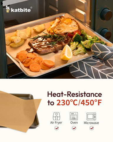 Katbite parchment withstands oven to air fryer use up to 450F.