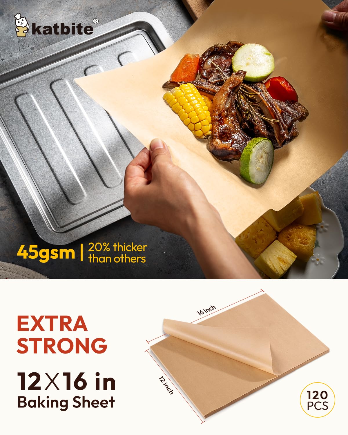 Katbite heavy-duty parchment sheets provide reliable non-stick results for trays.