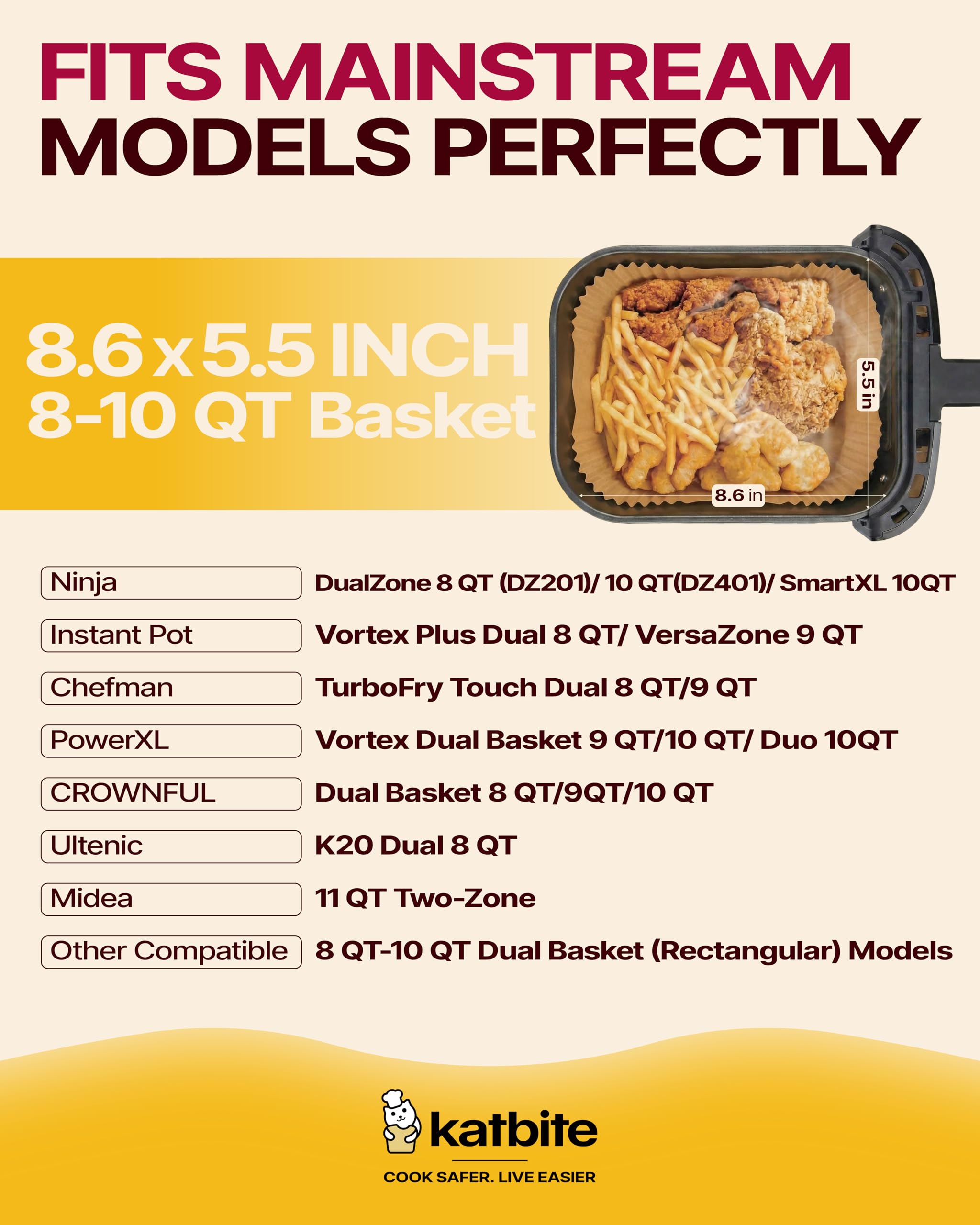 Katbite liners withstand up to 450F for high-heat air frying.