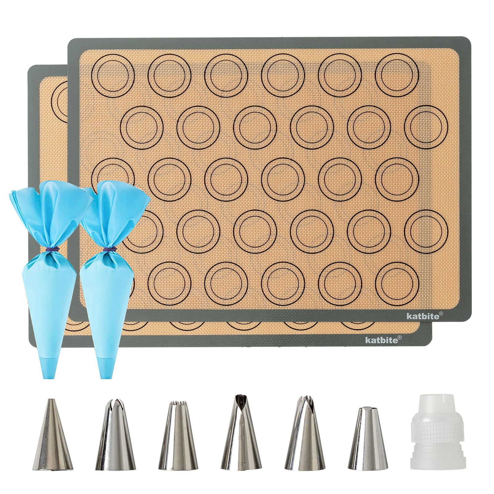 Katbite macaron silicone mats set for precise batter spacing and even baking.