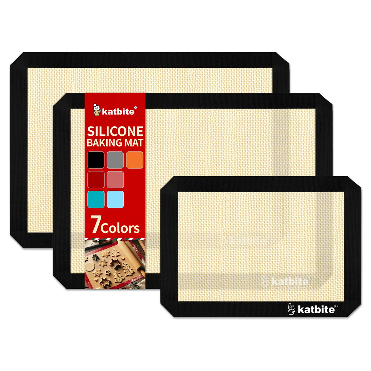 Katbite silicone baking mat colorful set of three for versatile baking.
