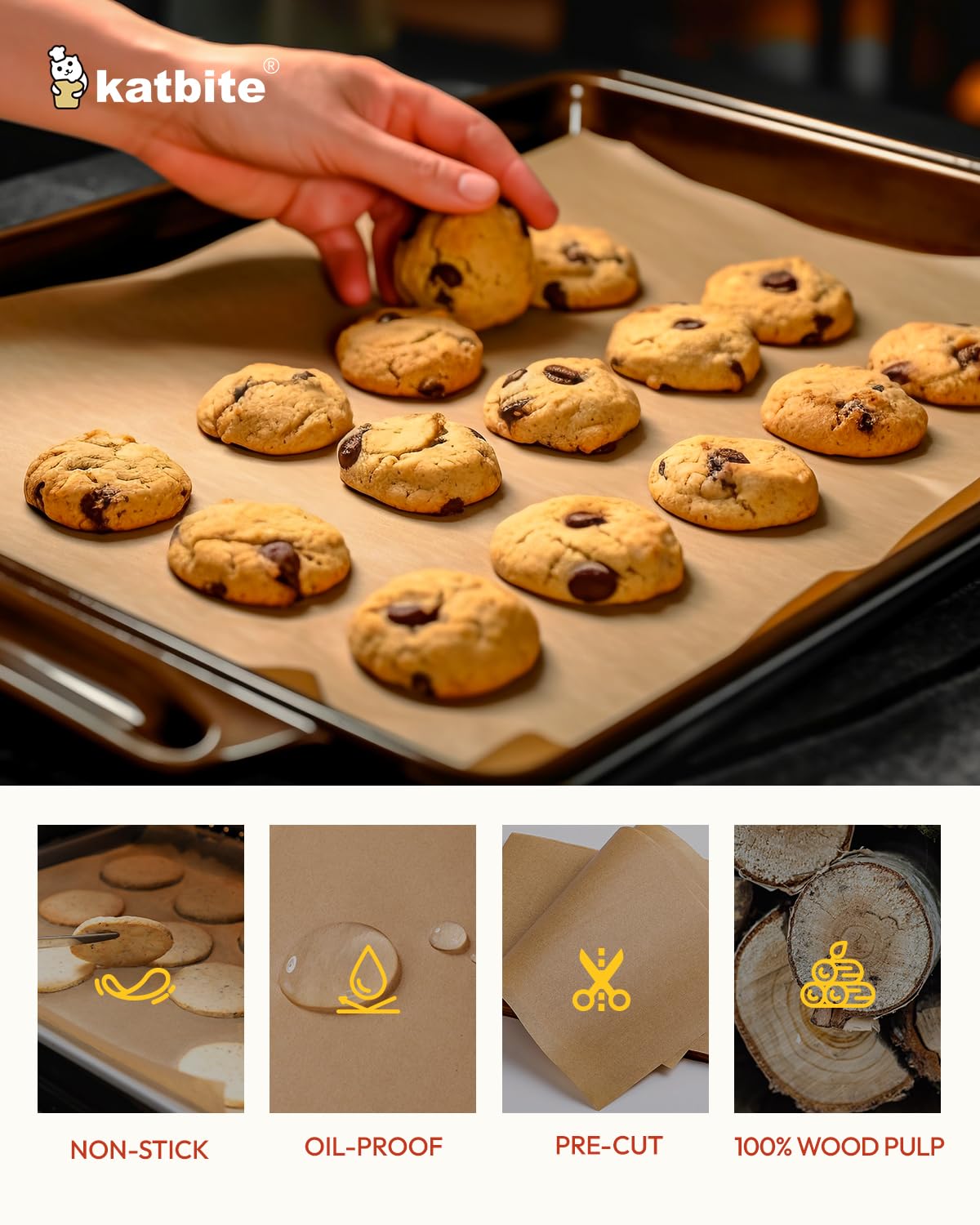 Katbite silicone-coated parchment for non-stick baking and easy cleanup.