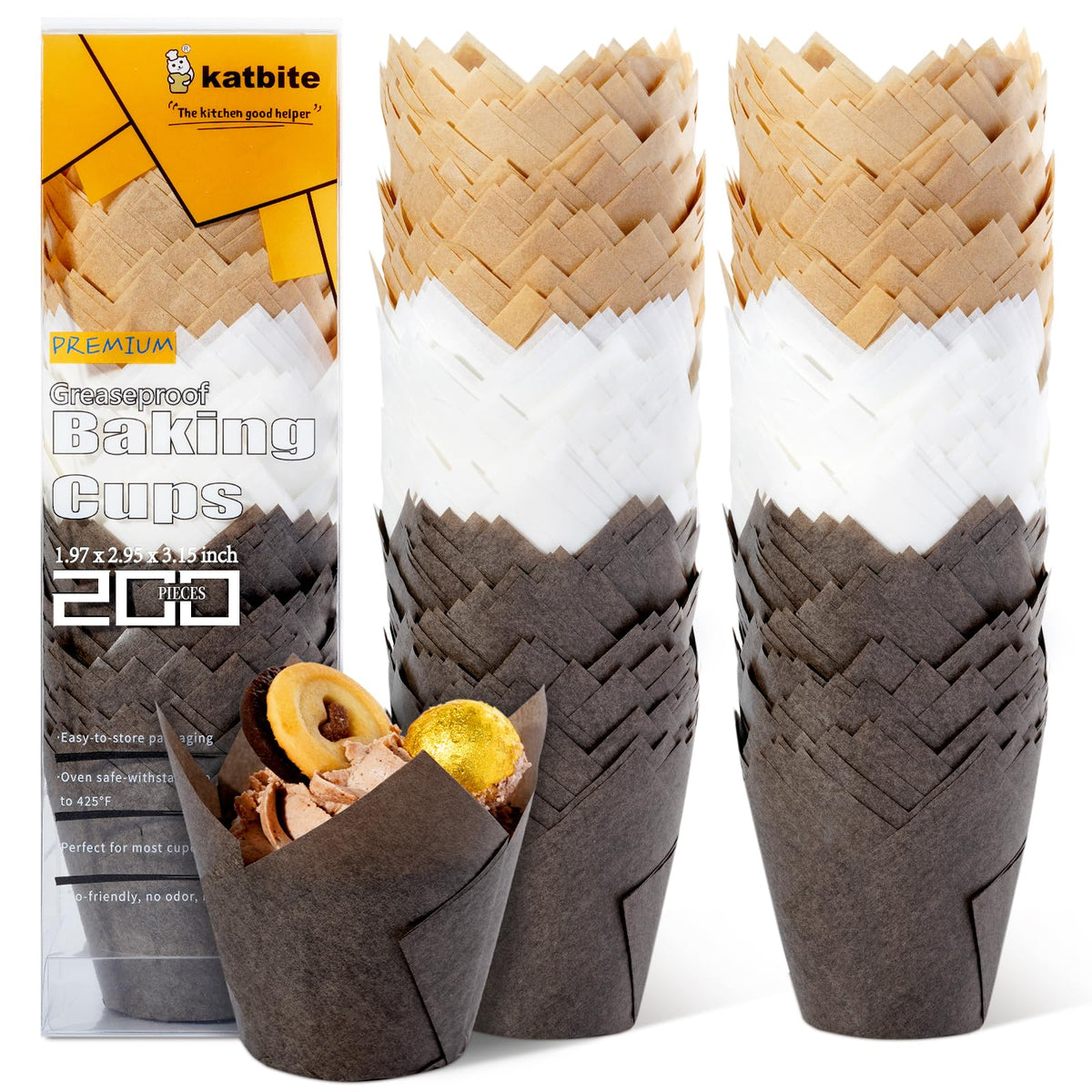 Katbite Tulip Cupcake Liners collection in three colors for elegant batch presentations