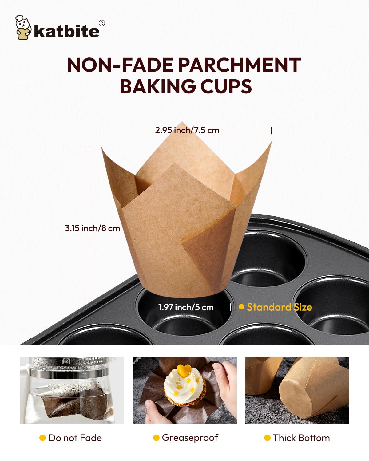 Katbite Tulip Cupcake Liners brown white coffee colors for versatile baking