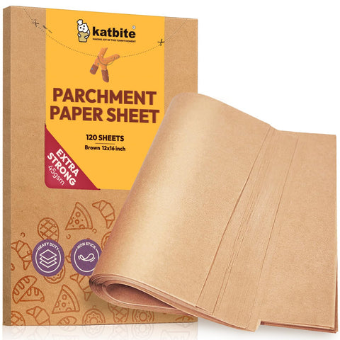 Katbite unbleached parchment paper sheets for baking, non-stick and heat resistant.