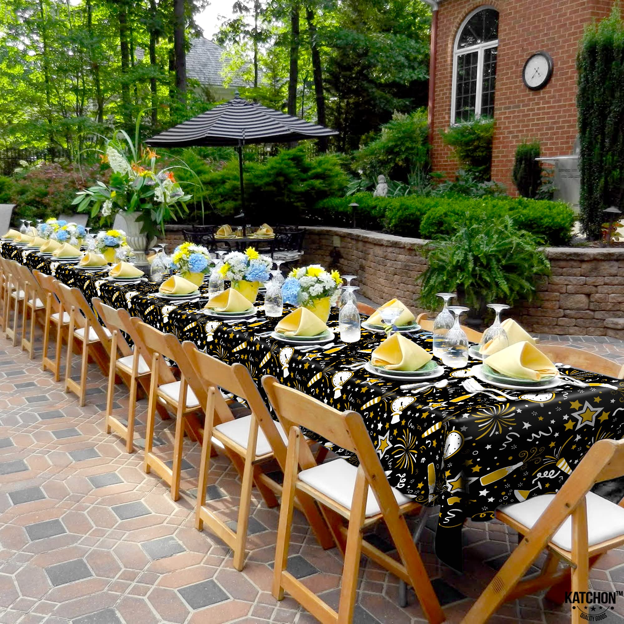 KatchOn disposable tablecloth simplifies post-party cleanup.