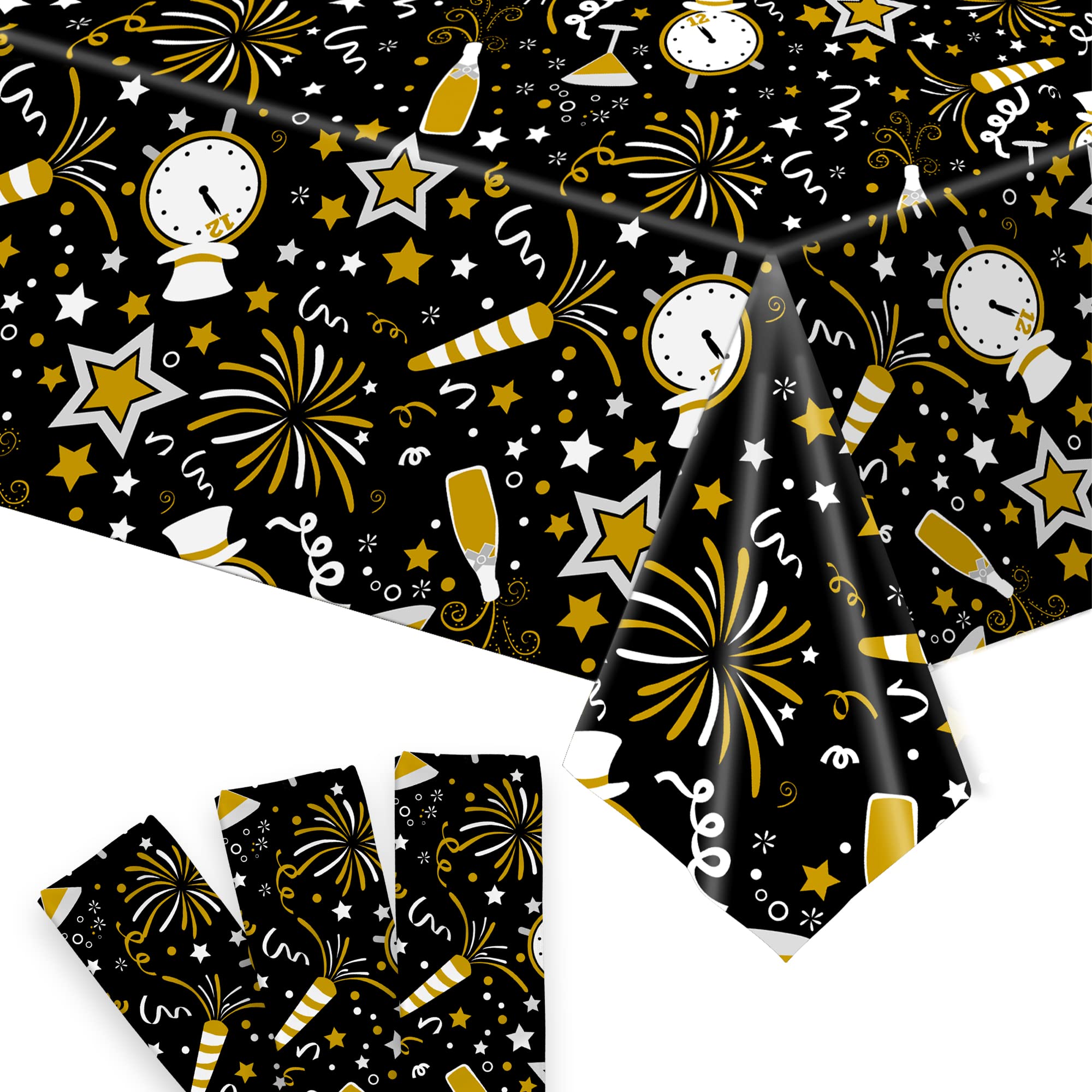 KatchOn Happy New Year tablecloth 54x108 spread for elegant NYE décor and surface protection.