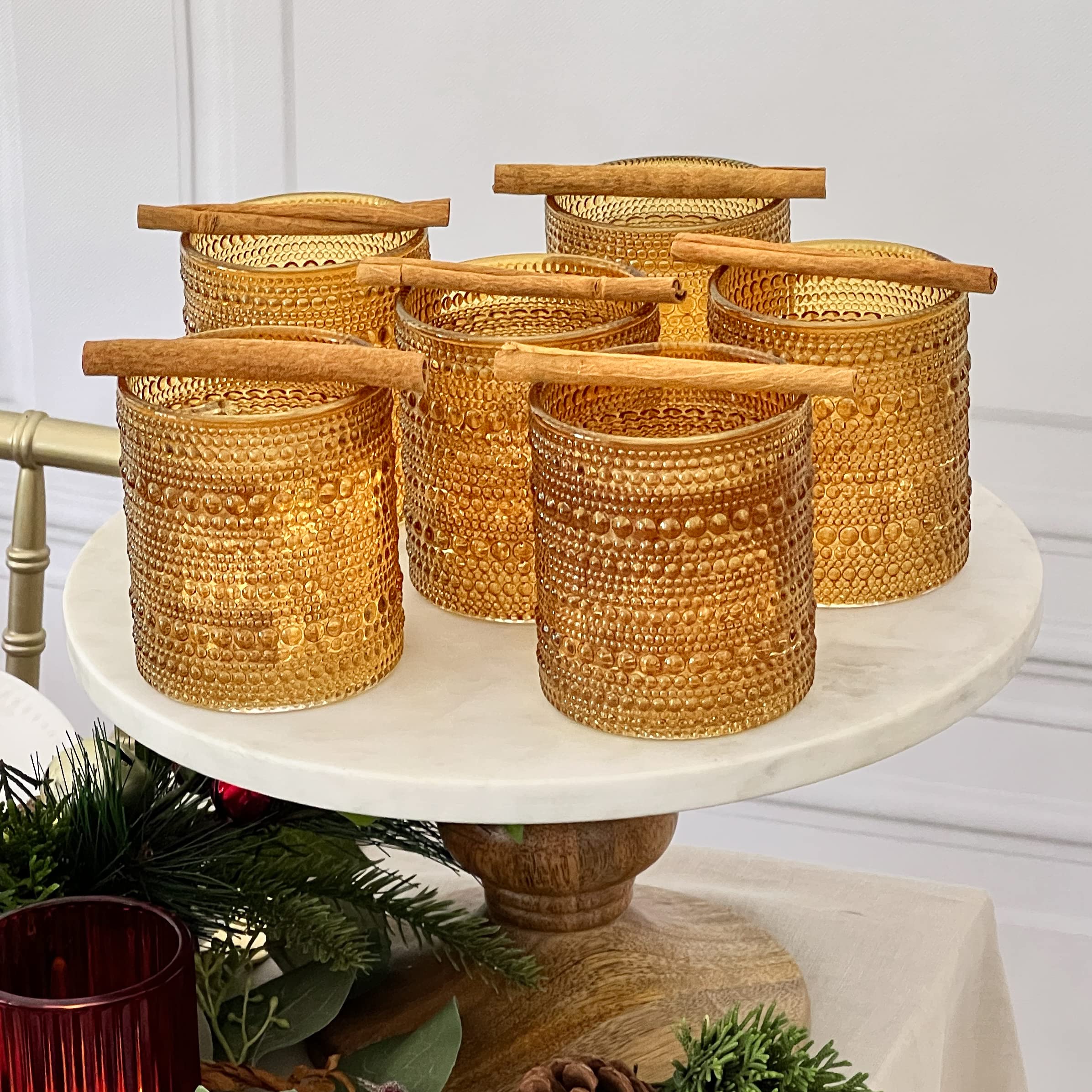 Amber glasses with clear option offer versatile mixed-and-matched sets.
