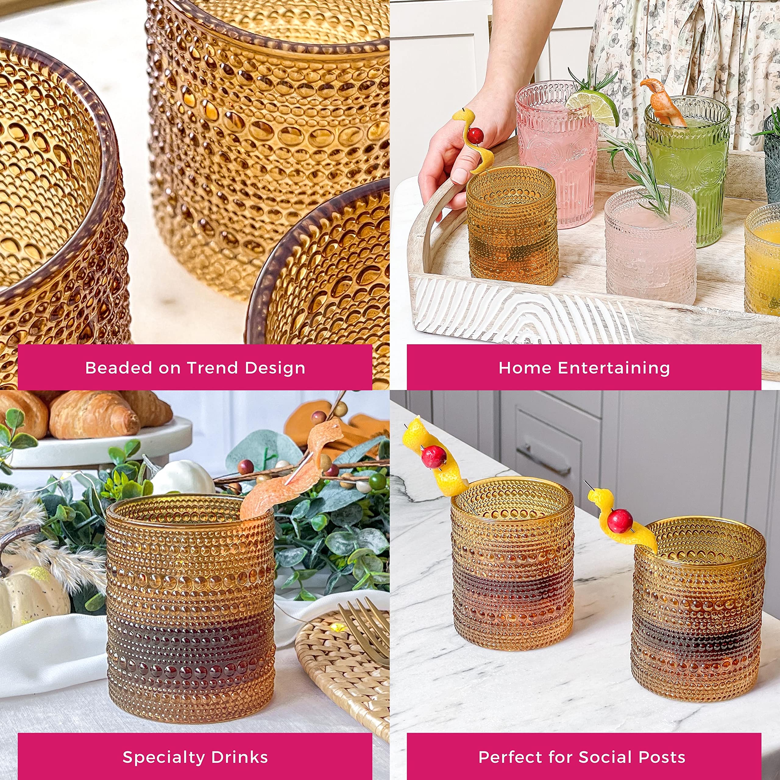 Ribbed textured silhouette of Kate Aspen amber glass delivers retro charm.