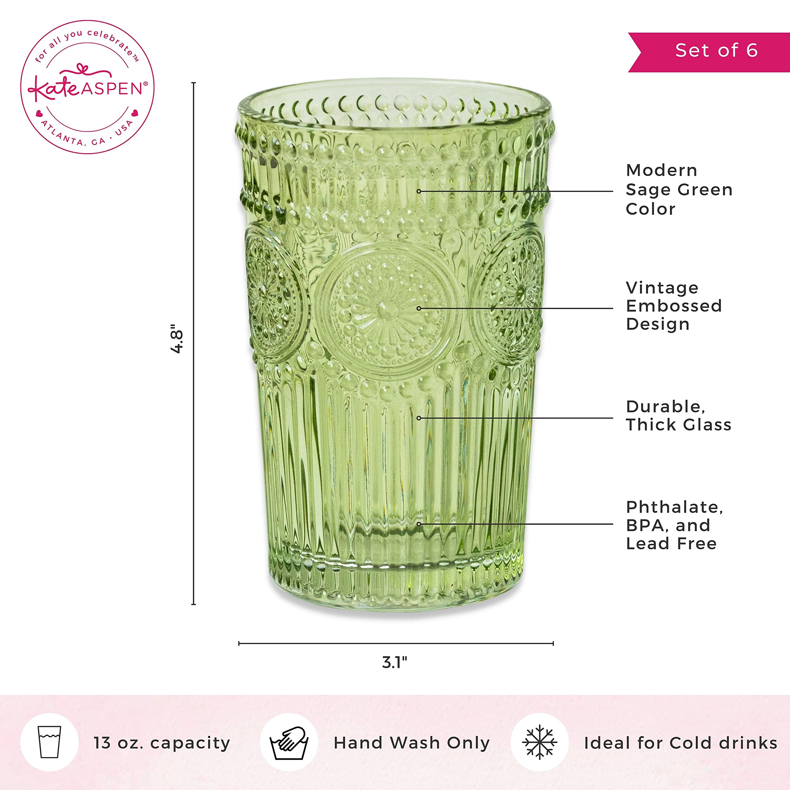 Kate Aspen gift-ready drinking glasses suitable for entertaining.