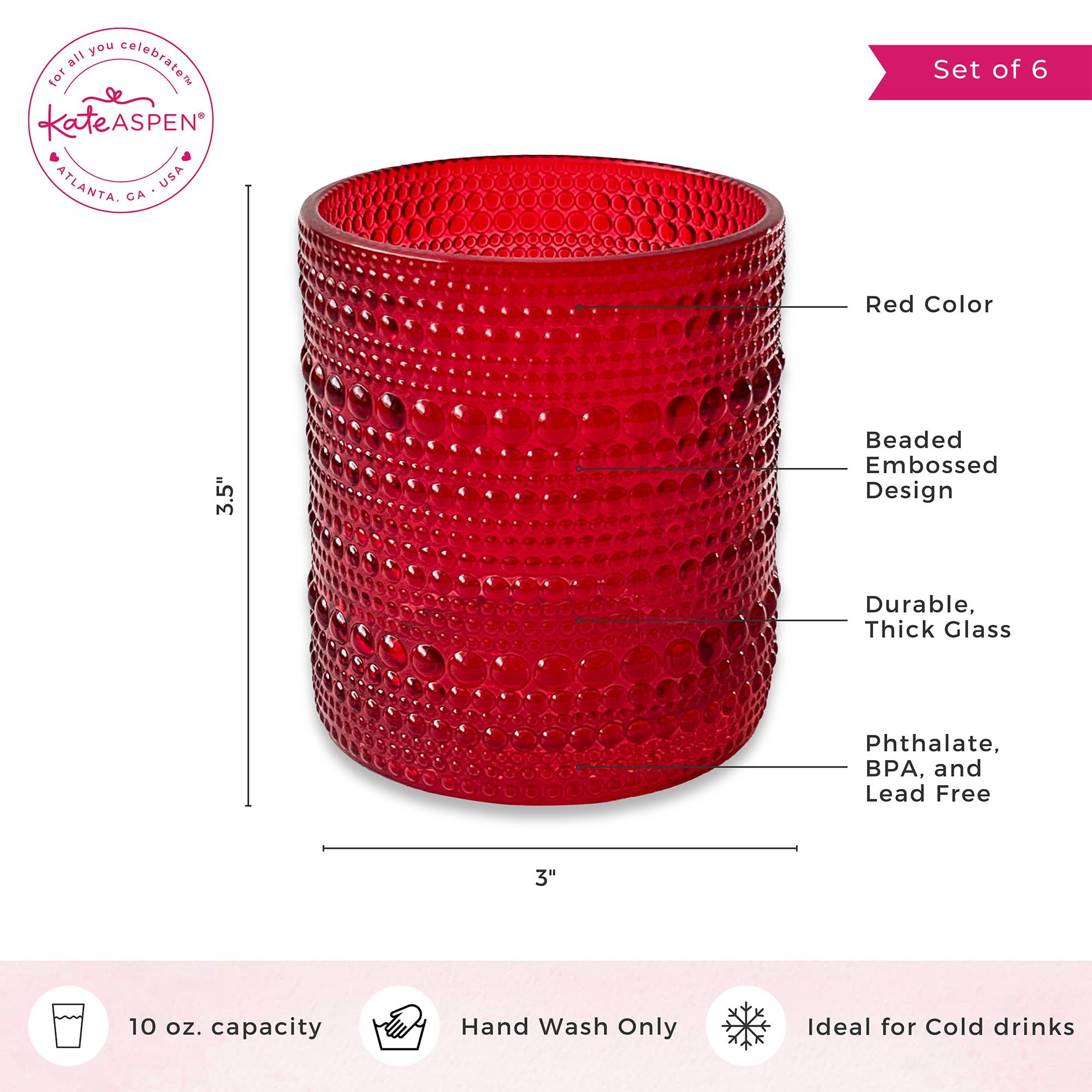 Kate Aspen hand wash only glasses preserve texture and color.