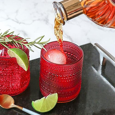 Kate Aspen red hobnail glassware ideal for holiday gatherings and gifting.