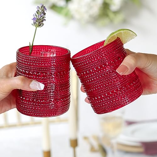 Kate Aspen red beaded texture rocks glass enhances whiskey experiences.