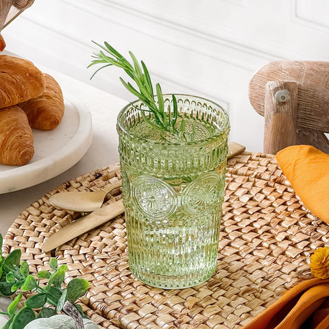 Kate Aspen ribbed green glasses offer durable everyday use.