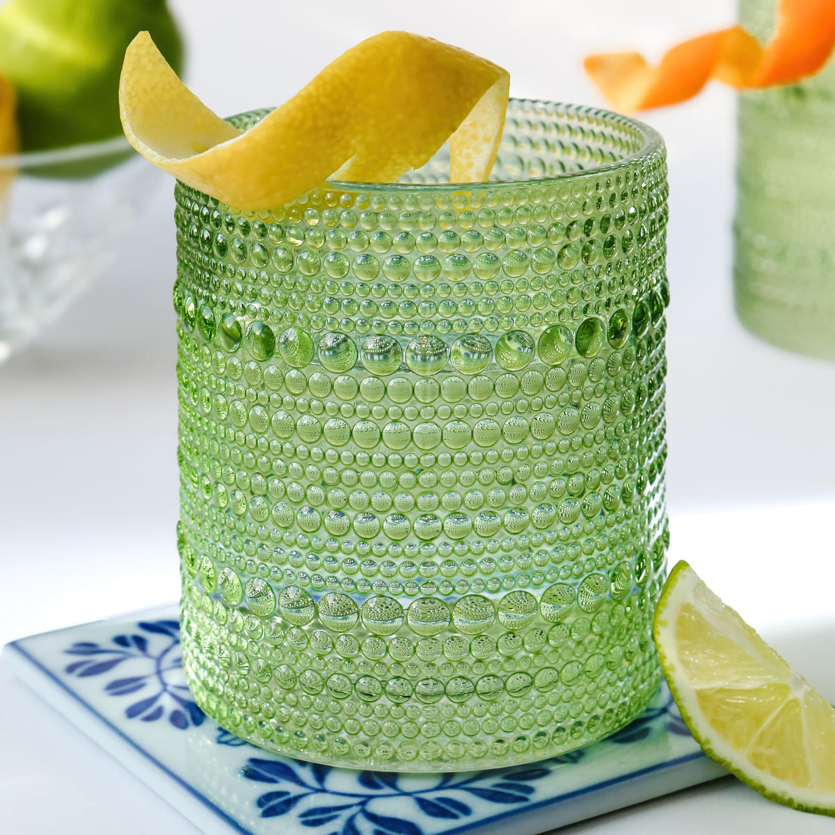 Kate Aspen Sage Green Hobnail Beaded Drinking Glasses collection for timeless entertaining