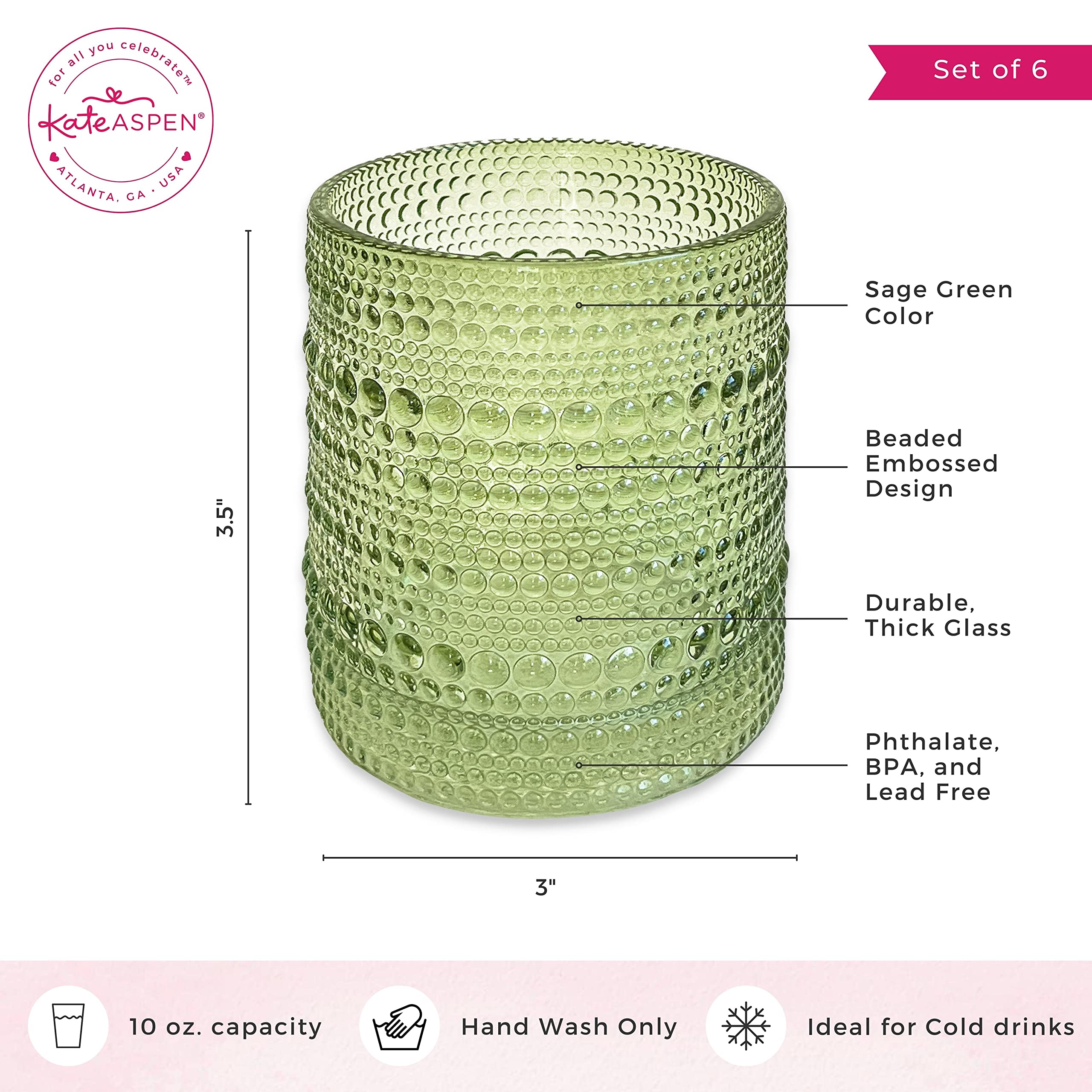 Cocktails served in Kate Aspen Sage Green Hobnail Beaded Glasses