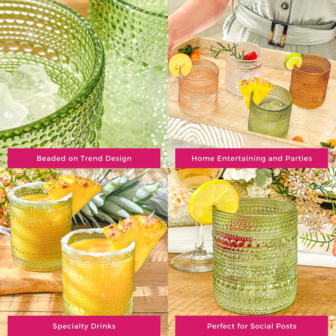 Water serving with Kate Aspen Sage Green Hobnail Beaded Glasses