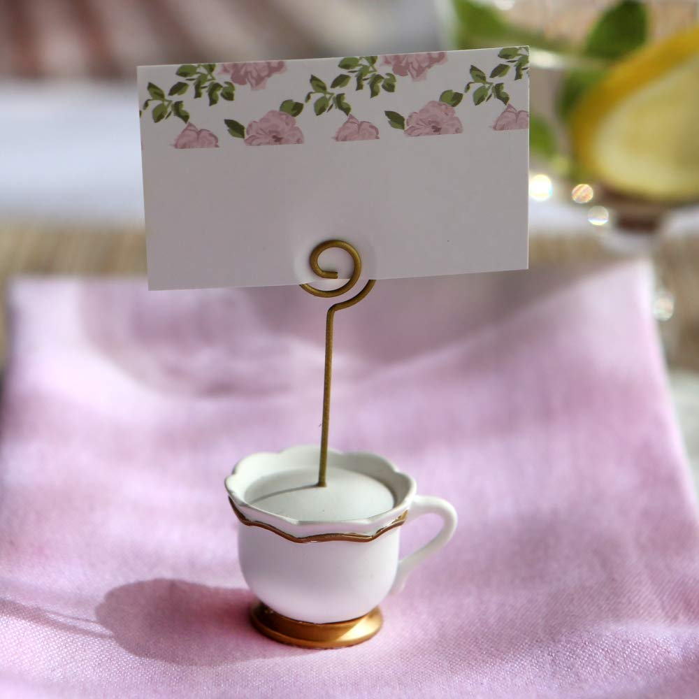 Pink floral design accents on Kate Aspen Tea Time Whimsy