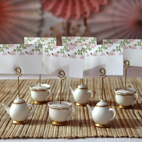 Kate Aspen Tea Time Whimsy card holders with gold spiral stems