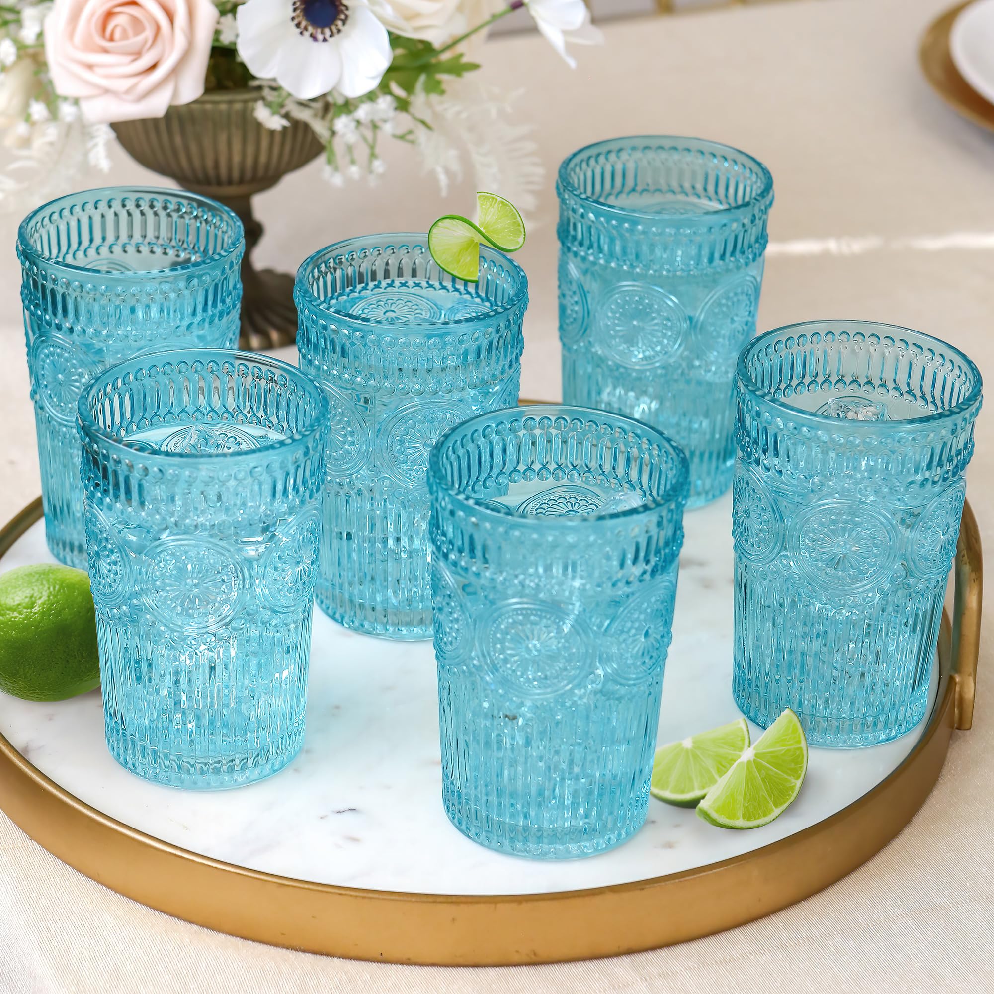 Kate Aspen Vintage Textured Aqua Glasses with ribbed surface for cocktails
