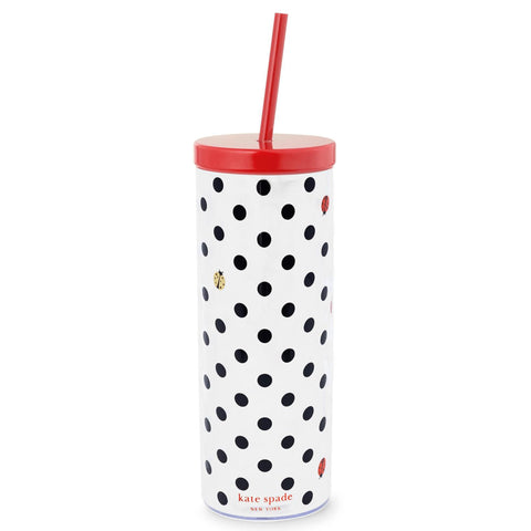 kate spade new york acrylic tumbler with lid and straw, ladybug dot, ideal for on-the-go hydration