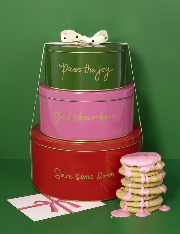 Kate Spade New York decorative tin, large red, stores larger quantities of festive goodies.
