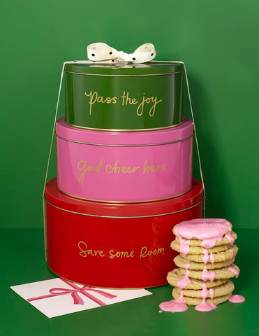 Kate Spade New York decorative tin, large red, stores larger quantities of festive goodies.
