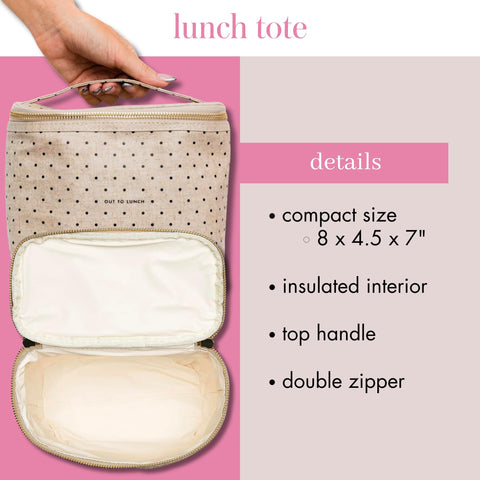 Insulated interior of Kate Spade New York tote with easy cleaning interior.