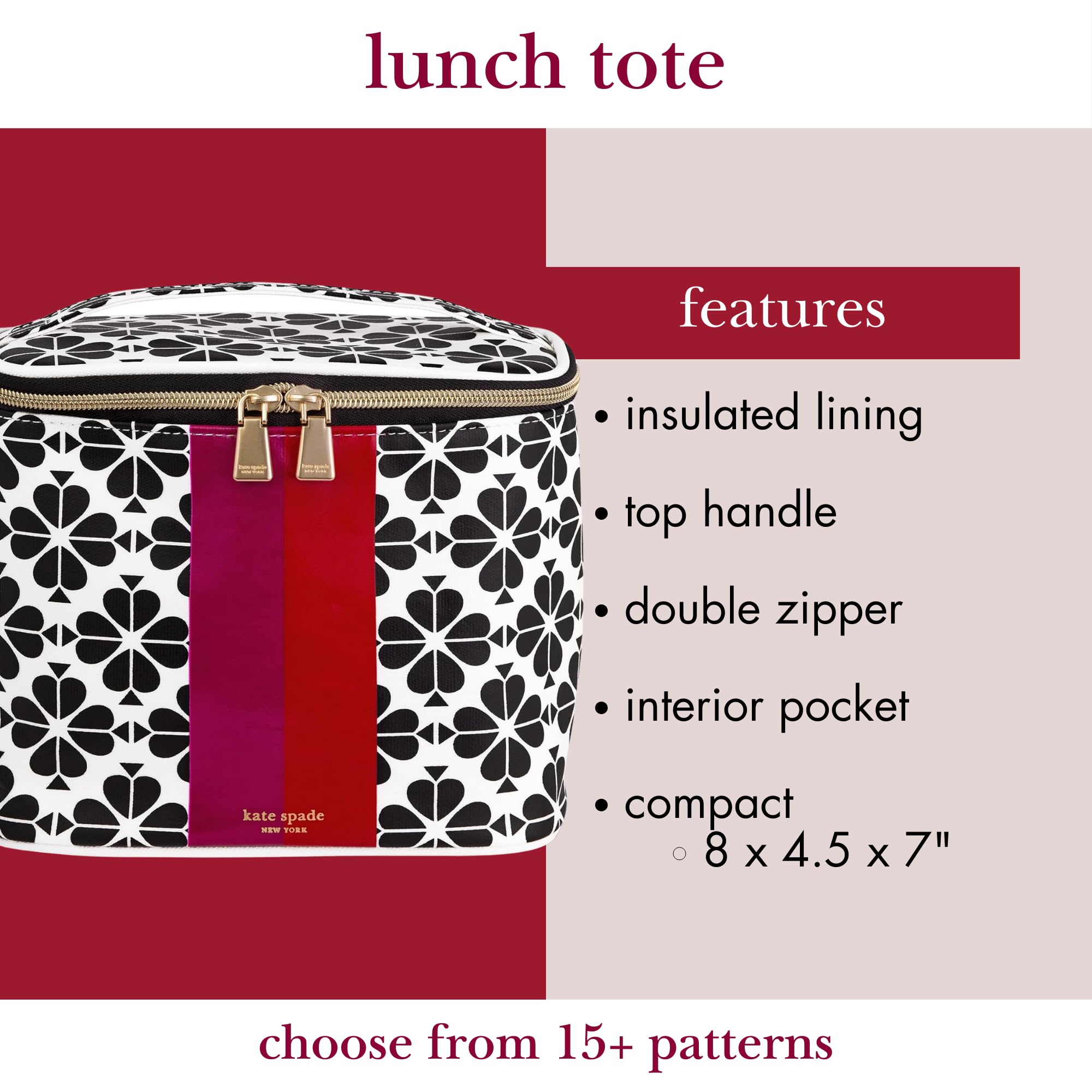 kate spade new york insulated lunch tote double zipper, secure closure for snacks
