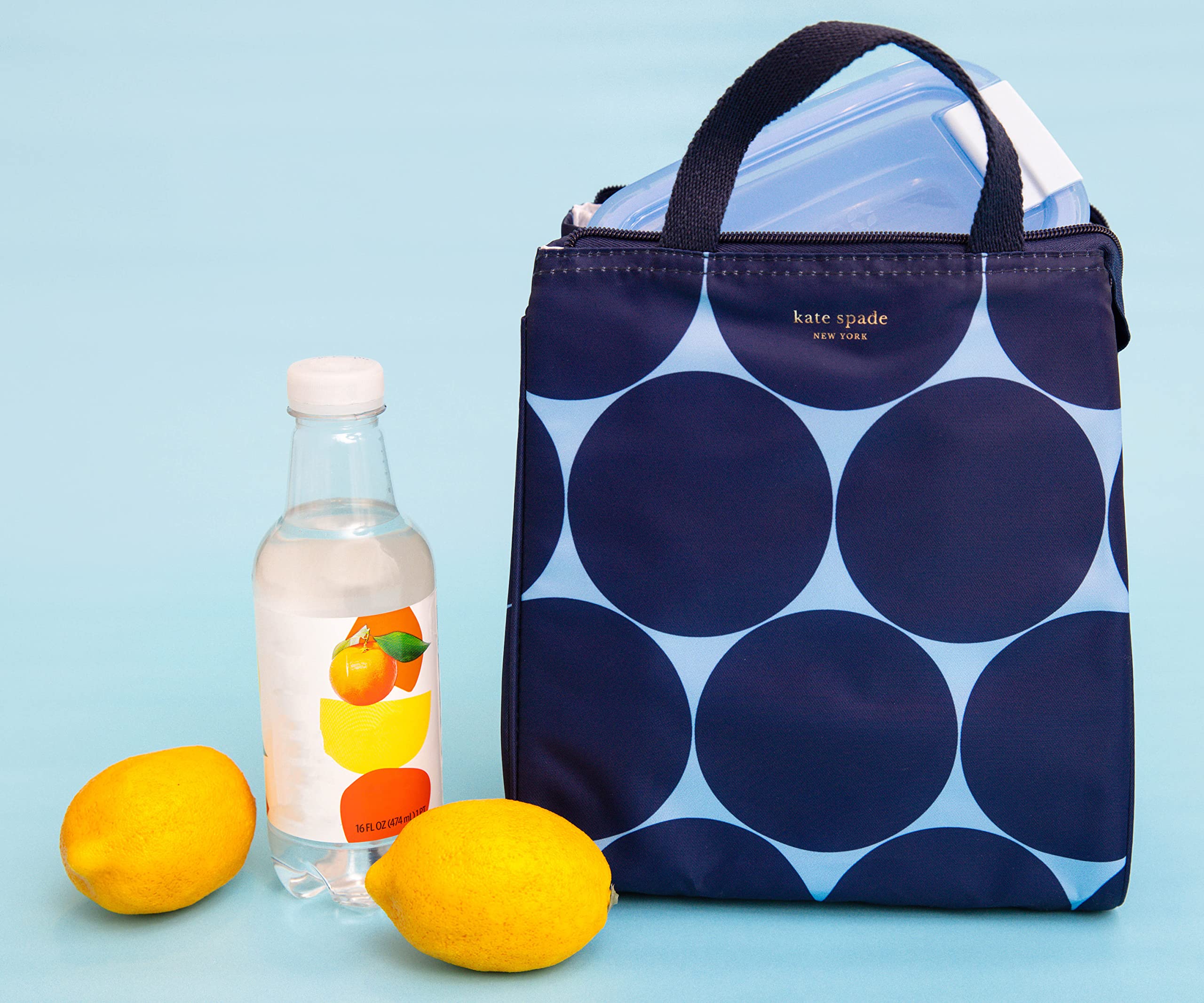 Kate Spade New York Joy Dot lunch bag handles allow easy one-handed transport.