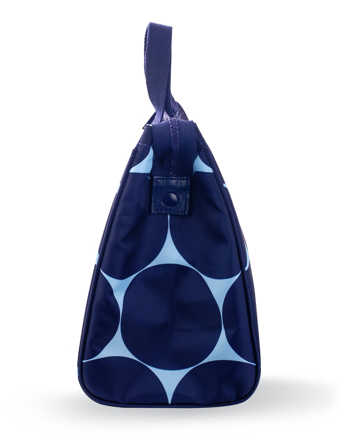 Kate Spade New York Joy Dot lunch bag top zip closure secures items during travel.