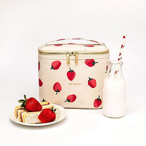 kate spade new york insulated tote with coated linen exterior in strawberry design