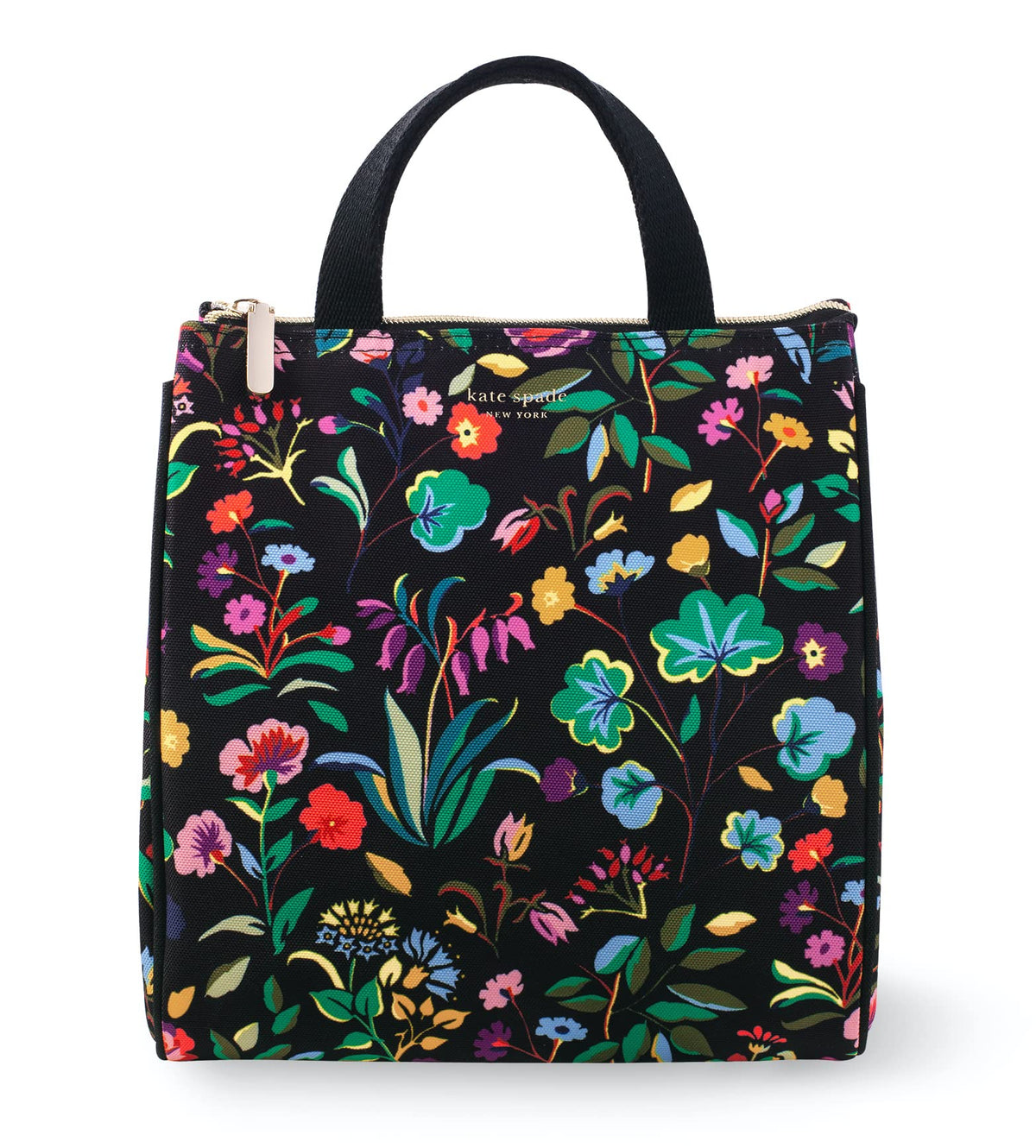 Kate Spade New York portable cooler lunch bag with autumn floral pattern and secure zipper