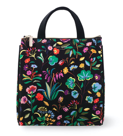 Kate Spade New York portable cooler lunch bag with autumn floral pattern and secure zipper