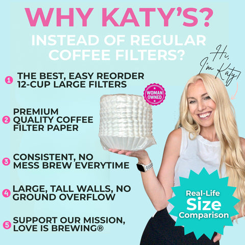 DRINK KATY'S tall-walls close-up demonstrates minimized grounds overflow during service.