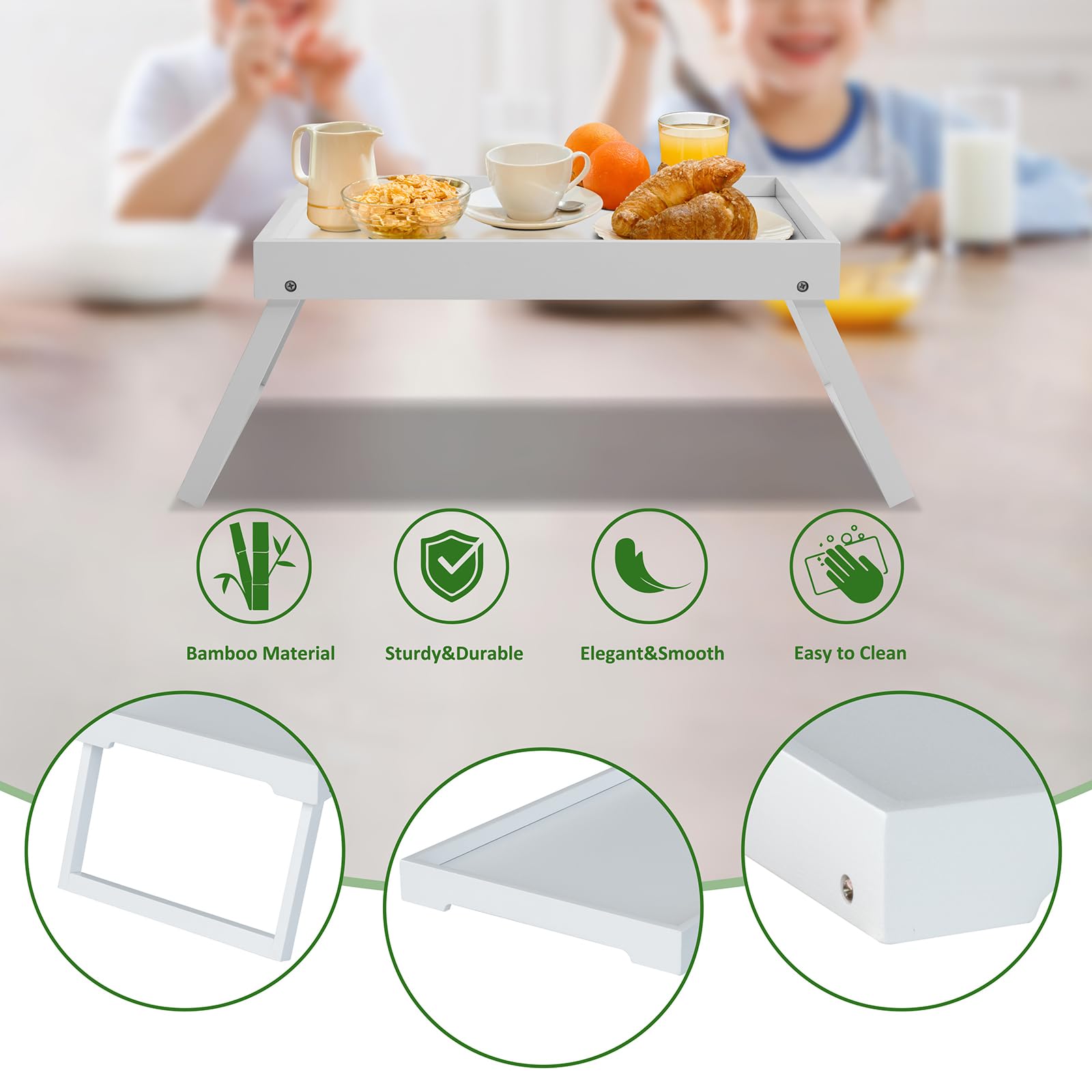 Kaukinye bamboo bed tray ergonomic-handles make carrying safe and stable.