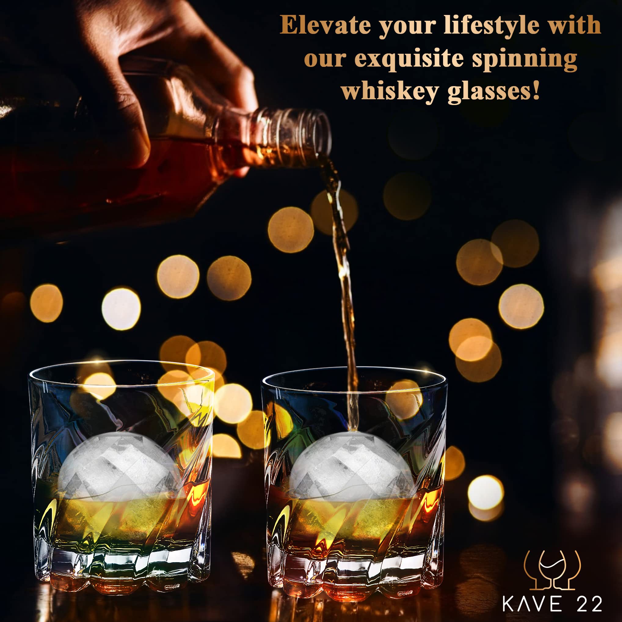KAVE 22 thick crystal whiskey glasses with substantial heft