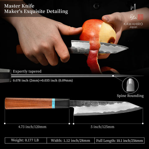 KAWAHIRO hand-sharpened-edge knife delivers razor sharpness for fruits and veggies.