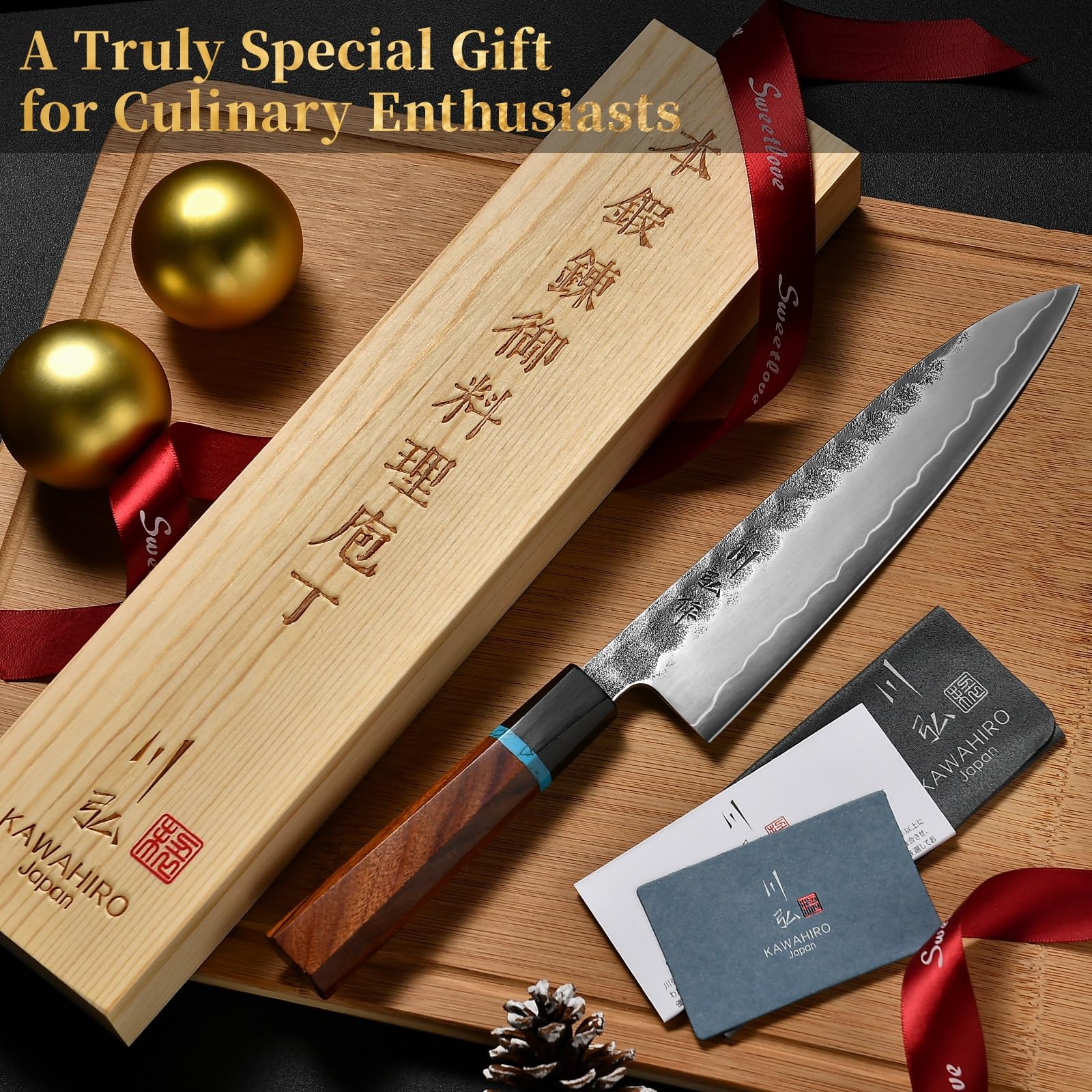 KAWAHIRO knife handle designed for comfort and control during prep.
