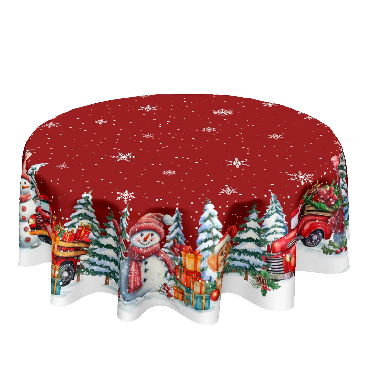 Kawani Christmas round tablecloth with red snowman pattern for festive family dining