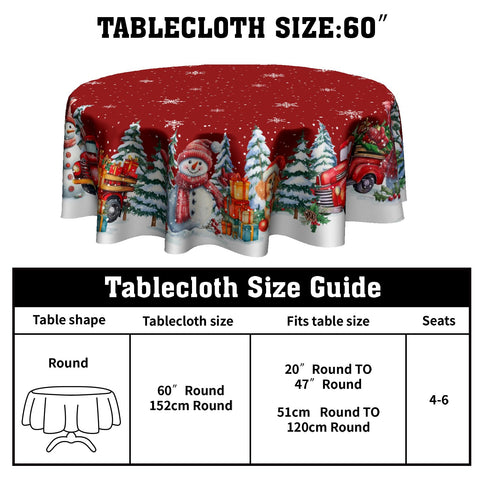 Kawani close-up print of Christmas trees and presents on round tablecloth