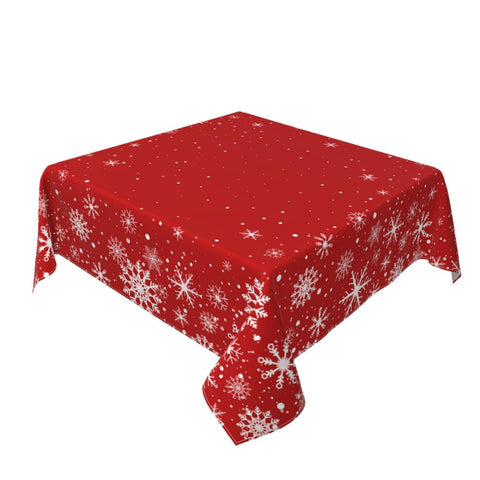 Kawani red-white snowflakes pattern adds holiday charm to table setting.