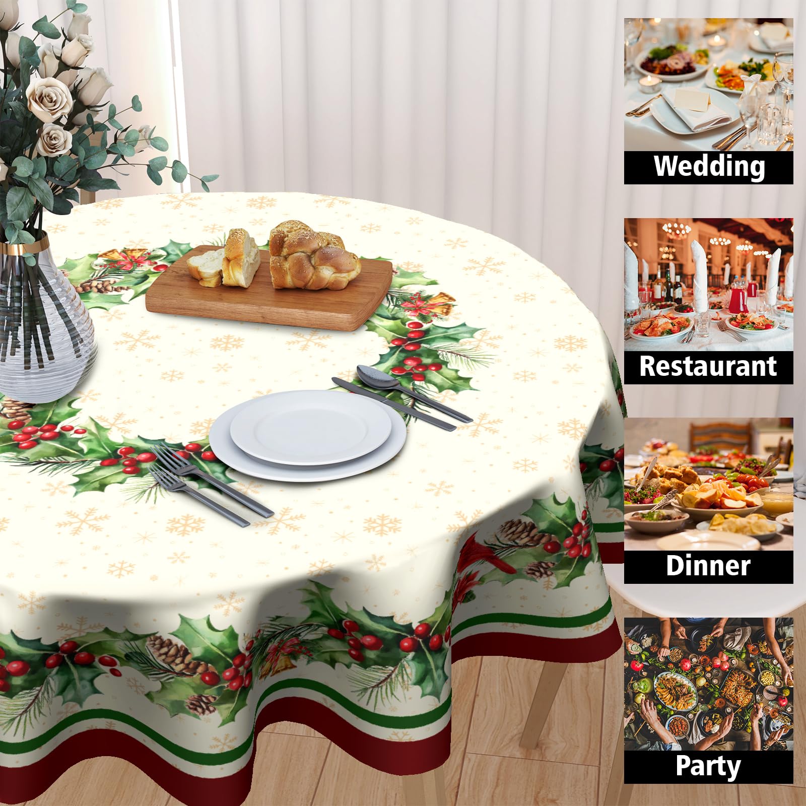 Kawani round tablecloth edge stitching ensures durable, long-lasting use.