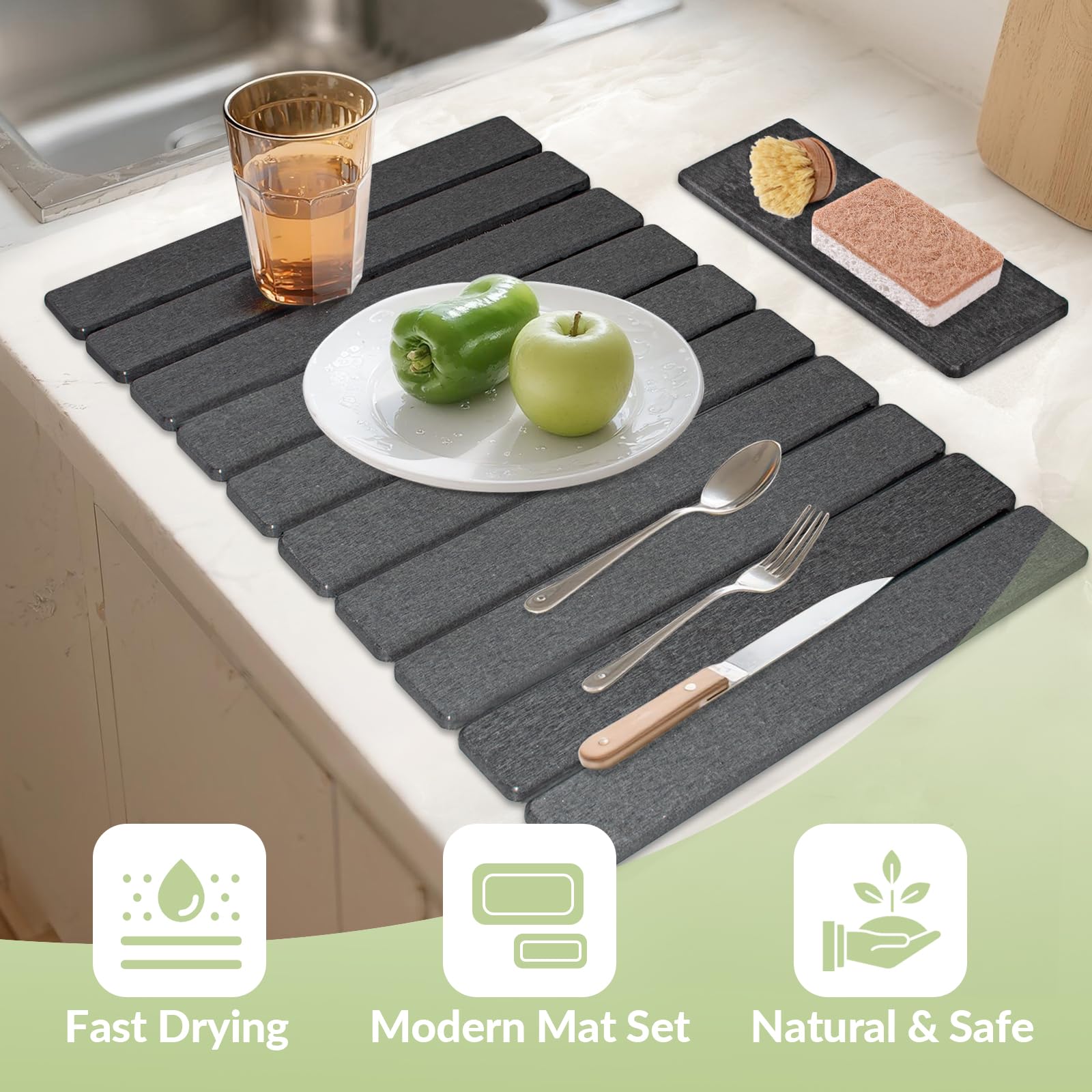 KAWRYDI small stone drying mat beside sink for compact counter drying