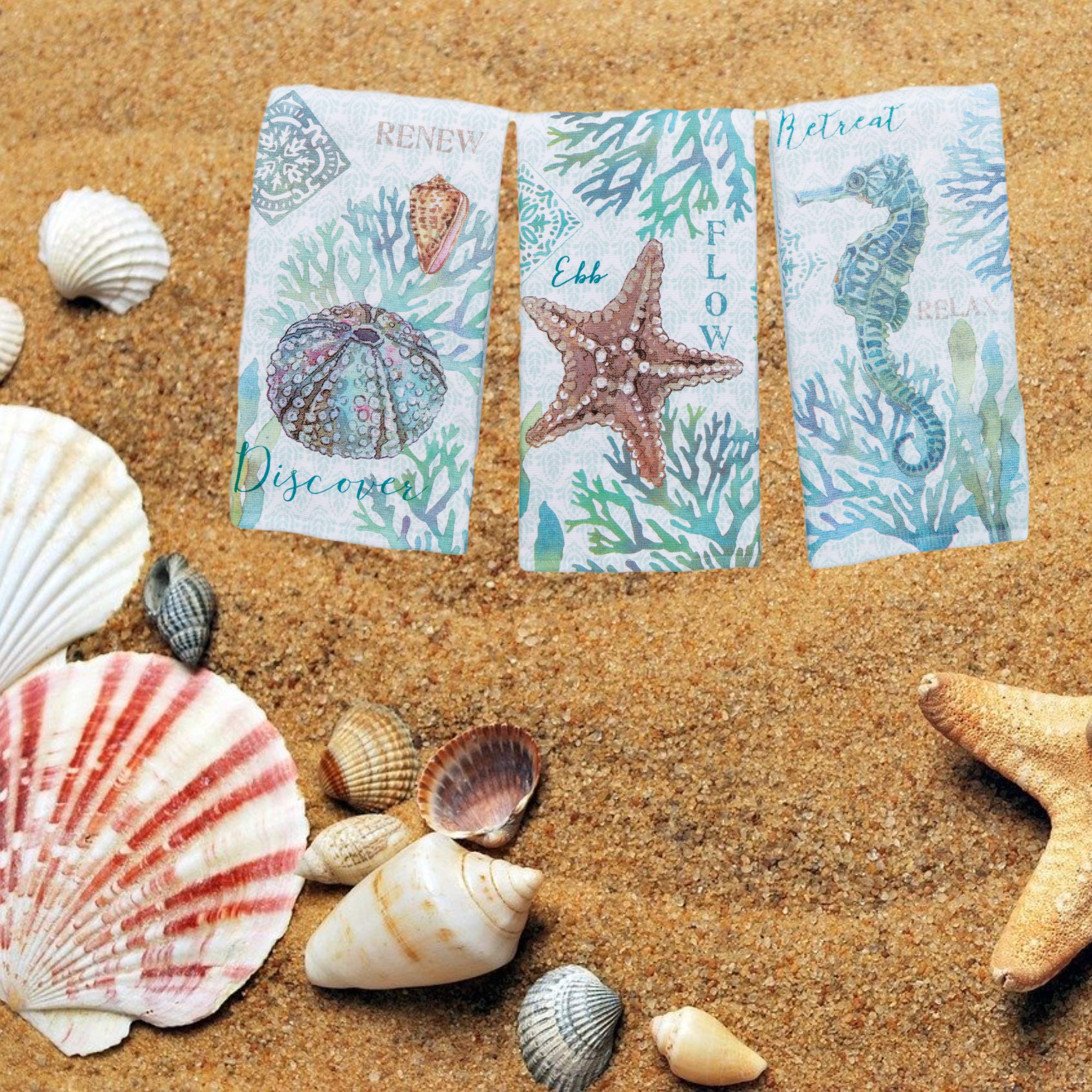 Kay Dee Beachcomber towel sea urchin pattern, soft and absorbent.