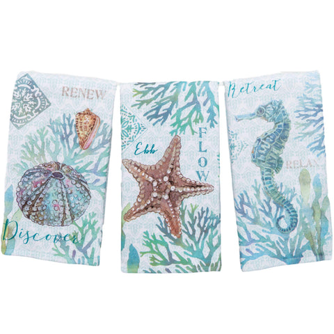 Kay Dee Beachcomber towel seahorse print for coastal kitchen charm.