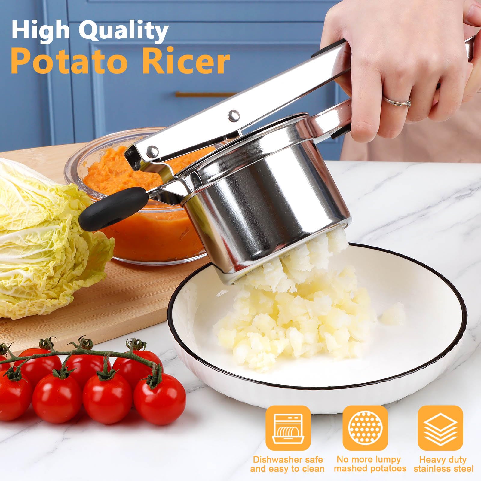 KAYCROWN potato ricer used for gnocchi and spaetzle.