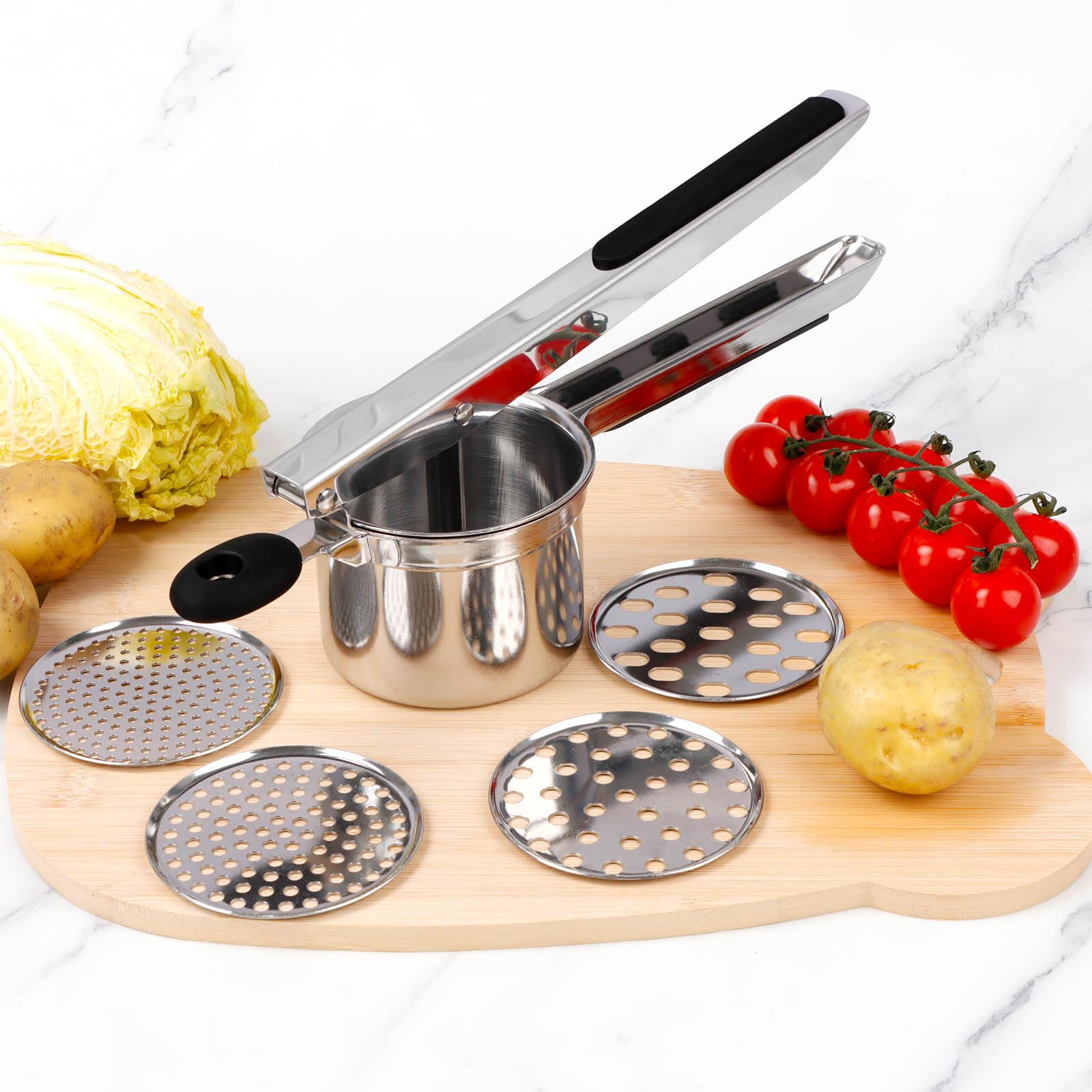 Compact storage fits neatly in kitchen cabinets.