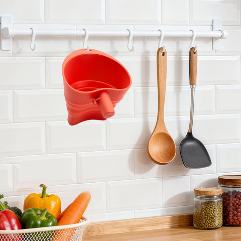 KCMOSGI flour funnel red, durable silicone withstands frequent baking.