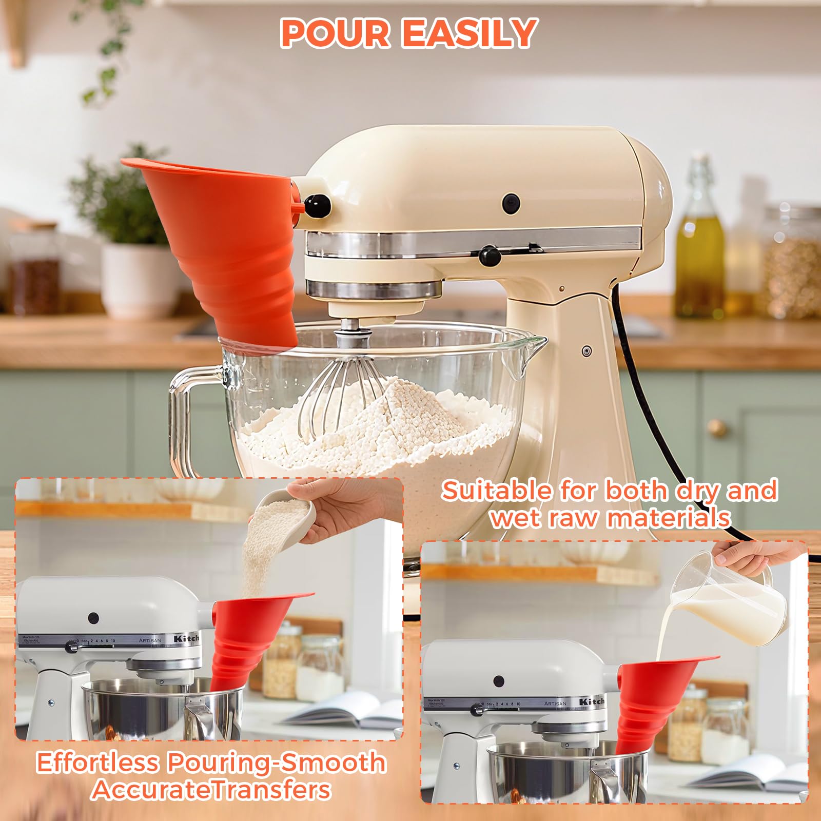 KCMOSGI flour funnel red, folding storage for compact kitchen organization.